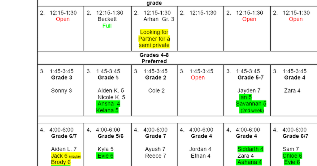 Updated draft summer schedule-please confirm